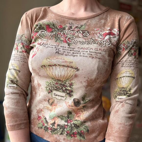 Unique Vintage Tops - Vintage y2k old fashioned christmas angel